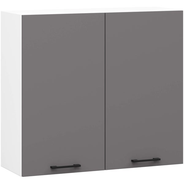 Wandschrank mit zwei grauen Türen und schwarzen Griffen