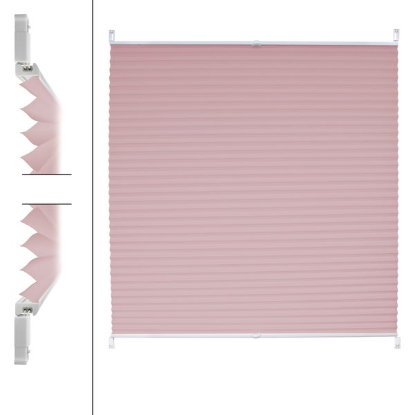 ECD Germany Plissee Klemmfix ohne Bohren 90 x 150 cm Rosa Blickdicht Sonnen- und Sichtschutz Faltrollo Jalousie mit Klemmträger für Fenster & Tür EasyFix Plisseerollo Lichtdurchlässig Fensterrollo
