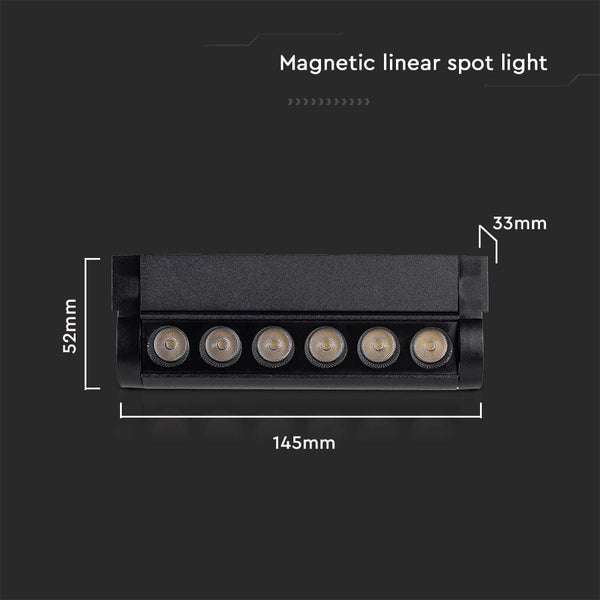 Magnetischer linearer Strahler mit den Maßen 52 mm mal 145 mm mal 33 mm.
