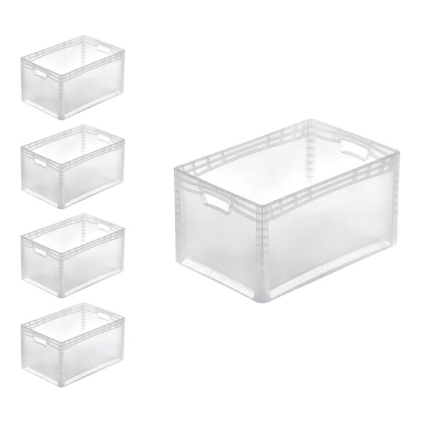 PROREGAL SuperSparSet 5x Transparenter Eurobehälter LightLine mit Offenem Griff und Auflagedeckel  HxBxT 32 x 40 x 60 cm 66 Liter Eurobox