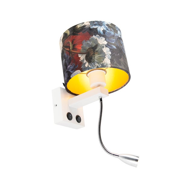 Wandleuchte mit floralem Lampenschirm und flexiblem Lesearm