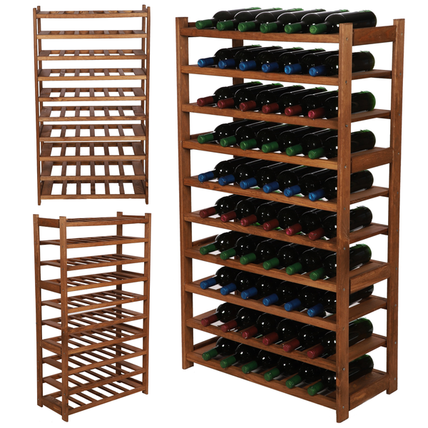 PROREGAL Weinregal SPREEWALD HxBxT 124x70x33cm 60 Flaschen auf 10 Ebenen Massives Kiefernholz Braun geölt