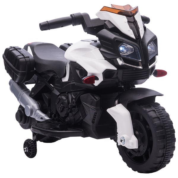HOMCOM Elektromotorrad, 6V, LED-Licht, 88,5x 42,5x49 cm, Metall+PP, Schwarz+Weiß
