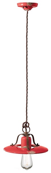 Hängelampe mit braunem Textilkabel und Lampenschirm