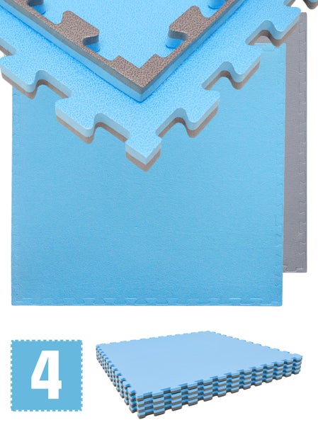 3.2qm Profi Fitnessmatte - 4er Set 90x90x2cm Bodenschutzmatte für Fitnessgeräte Grau Blau