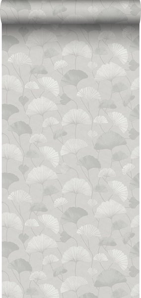 Borastapeter Tapete Ginkgoblätter Grau - 53 cm x 10.05 m - 660864