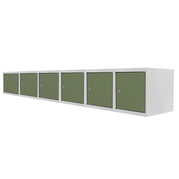 PROREGAL Mega Deal | 6x Schließfachwürfel Blocky mit Zylinderschloss + 2 Schlüssel | HxBxT 40x40x40cm | Lichtgrau/Grün | Tresor, Schließfach