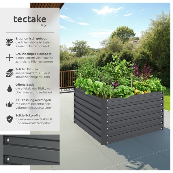 Hochbeet aus verzinktem Stahl von Tectake im Garten mit verschiedenen Gemüsesorten