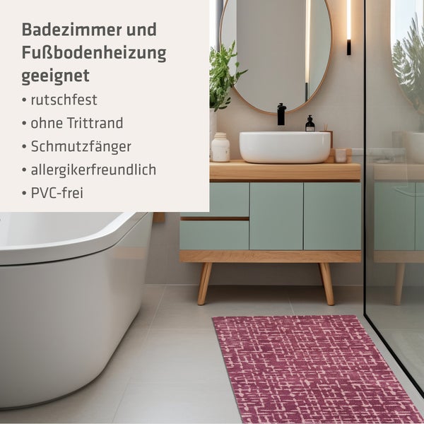 Akzente Feel Badematte mit Motiv in Aubergine Fußmatte 80 x 200 cm, rutschfest, saugfähig