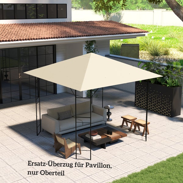 Ersatz-Überzug für das Dach eines Pavillons aus Textil auf einer hellen, modern gestalteten Terrasse mit Gartensofa und Couchtisch.