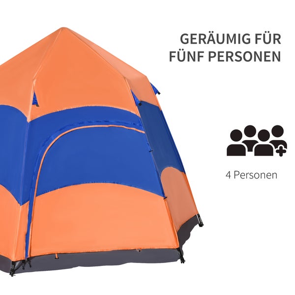 Outsunny Quick-Up-Zelt, Doppelwandzelt, Polyester + Glasfaser,  275 x 275 x 170 cm, Polyester, Glasfaser, Oxford-Gewebe, Orange + Blau