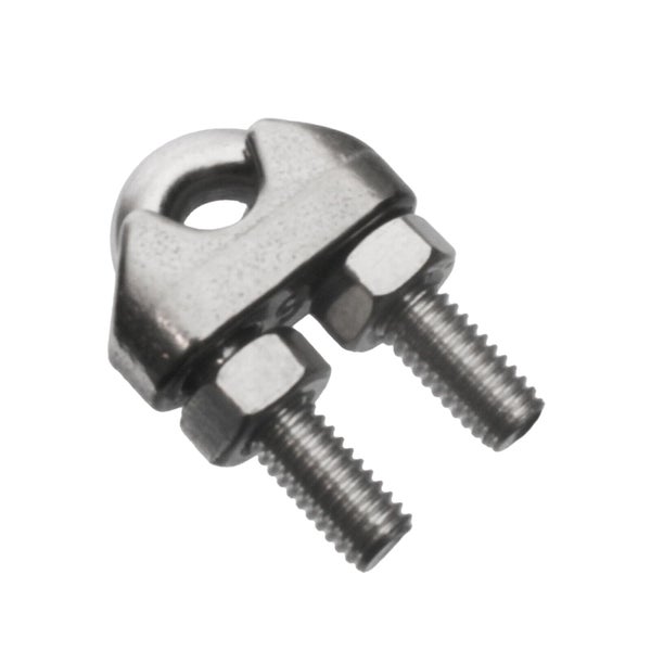 Drahtseilklemme aus Metall mit zwei Gewindebolzen und Muttern zur Befestigung von Drahtseilen