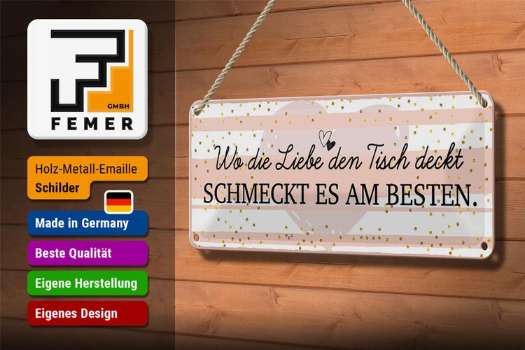 Blechschild Spruch 27x10 cm Wo die Liebe den Tisch deckt Dekoration