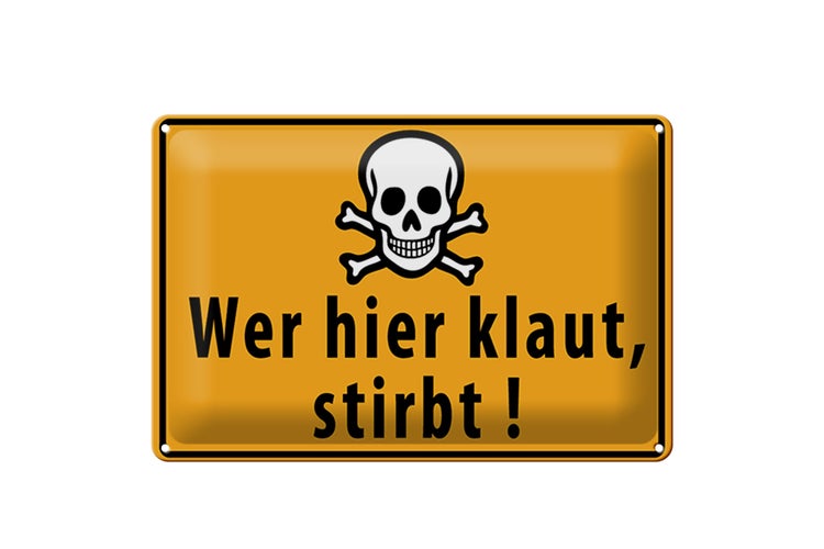 Blechschild Spruch 30x20cm wer hier klaut stirbt Totenkopf