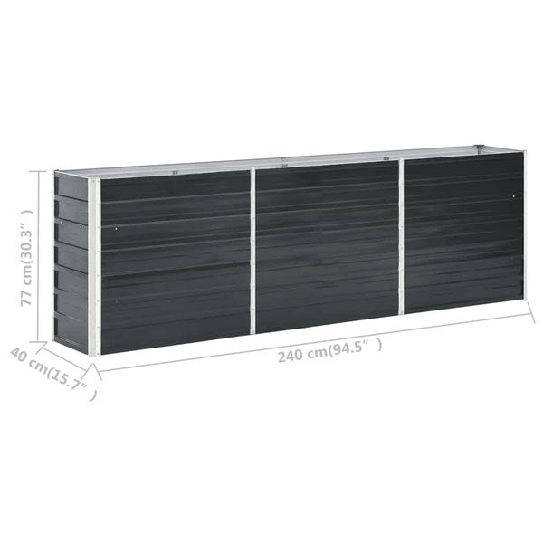 Hochbeet aus Metall, 240 Zentimeter lang, 40 Zentimeter breit und 77 Zentimeter hoch.
