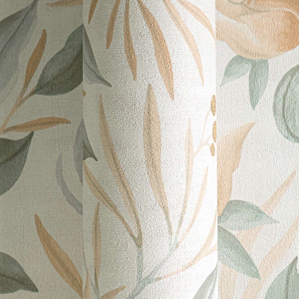 Vliestapete mit strukturiertem Oberflächenmuster aus stilisierten Blättern und botanischen Motiven für die Wandgestaltung.