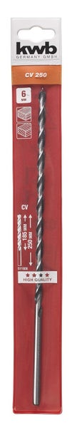 kwb Balkenbohrer Ø 6 mm x 250 mm in Industriequalität, extra lang mit 1-Fasen Spiralform für präzise Bohrungen