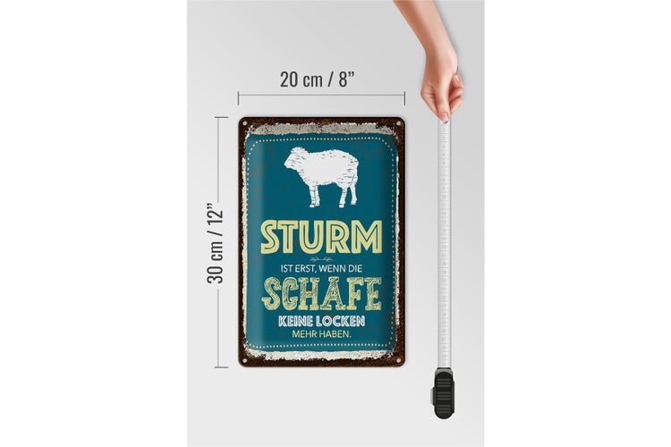 Blechschild Spruch Sturm wenn Schafe keine Locken 20x30cm