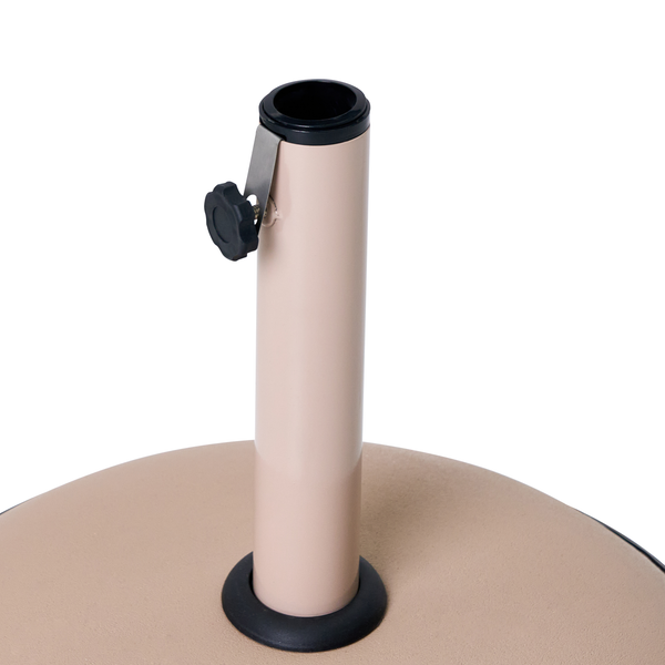 Sonnenschirmständer mit Standrohr, Feststellschraube mit Sterngriff und runder Bodenplatte.