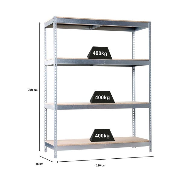 PROREGAL Schwerlastregal Big Wood Yeti Four HxBxT 200 x 120 x 45 cm Fachlast 400 kg Verzinkt