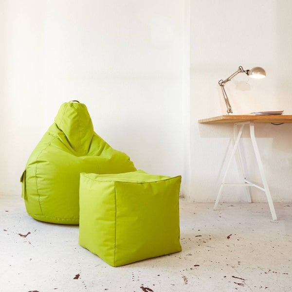 Green Bean Sitzsack-Hocker 40x40x40cm mit EPS-Perlen Füllung - Fußhocker Fußkissen Sitz-Pouf für Sitzsäcke - Bodenkissen für Kinder und Erwachsene - Fußablage Sitzkissen Sitzhocker Hellgrün