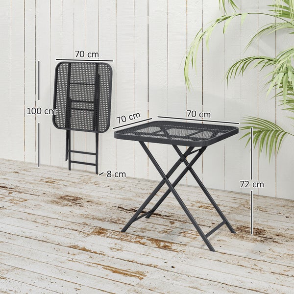 Outsunny Gartentisch klappbar 70 x70 cm, Wetterfest Balkontisch Stahl Klapptisch mit Ausschnitt-Design, Esstisch Outdoor, quadrarisch Beistelltisch, Terrassentisch für Garten Terrasse Balkon Schwarz