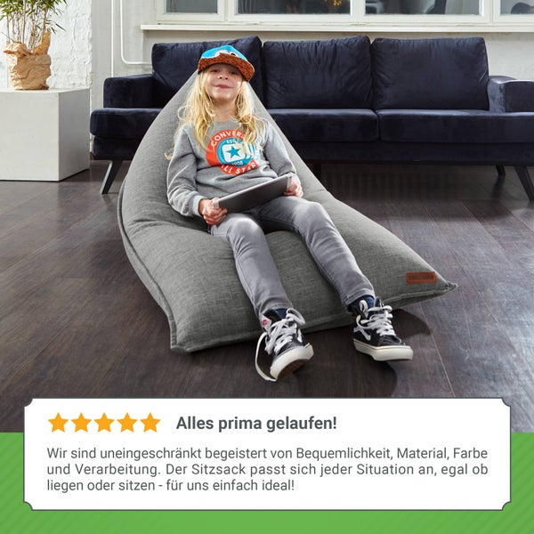 Green Bean Sitzsack Triangle 150x100x100cm mit 220 Liter EPS-Perlen Füllung - Kuschelig Weich Waschbar - Drinnen Stoff Bodenkissen Liegekissen Sitzkissen - Grau