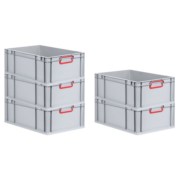 PROREGAL Spar Set 5x Eurobox Nextgen Color HxBxT 22 x 40 x 60 cm 44 Liter Griffe Rot Geschlossen Verstärkter Boden Eurobehälter Transportbox
