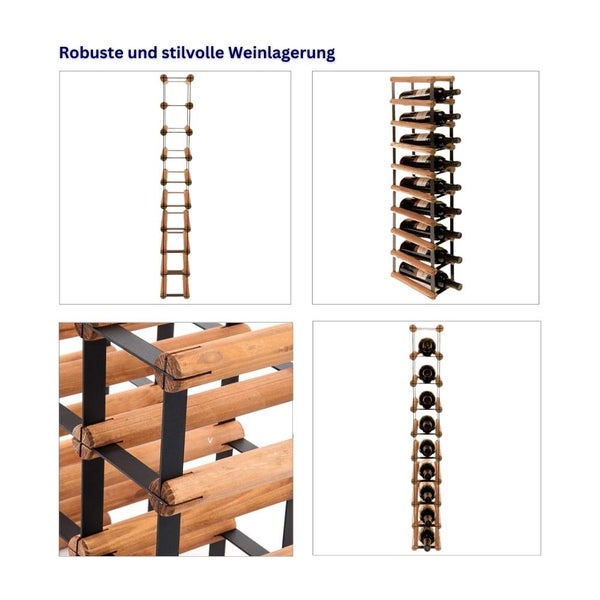 PROREGAL Modulares Weinregal Vinotega Mod Metal HxBxT 92,5 x 12,5 x 24,5 cm 1 x 9 Flaschen Massives Kiefernholz Braun Geölt