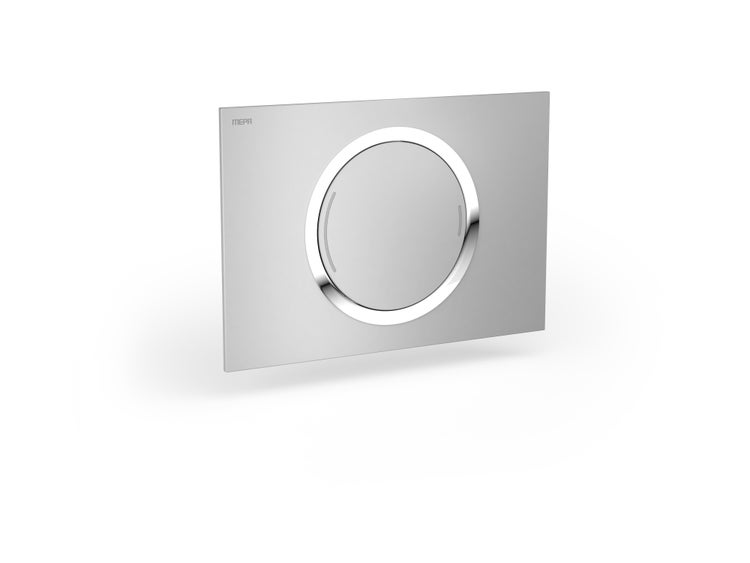 MEPA Betätigungsplatte für die WC-Spülung mit runder Taste in Metall-Optik.