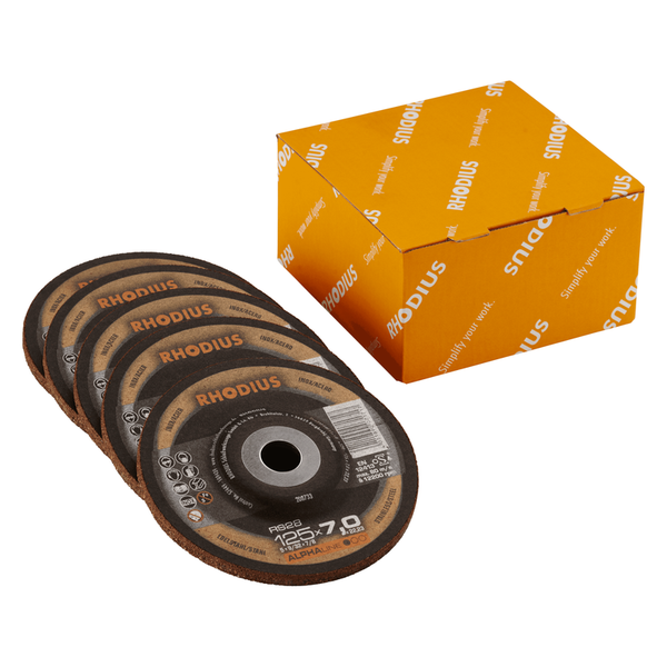RHODIUS Schruppscheibe RS28, 5 Stück, 125 x 7,0 x 22,23 mm für Edelstahl, Stahl, Metall, ALPHAline