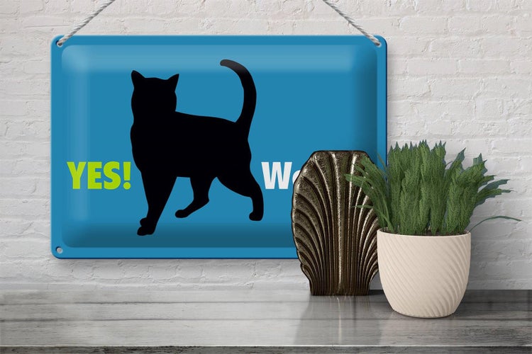 Blechschild Spruch 30x20cm Yes We cat Katze blau