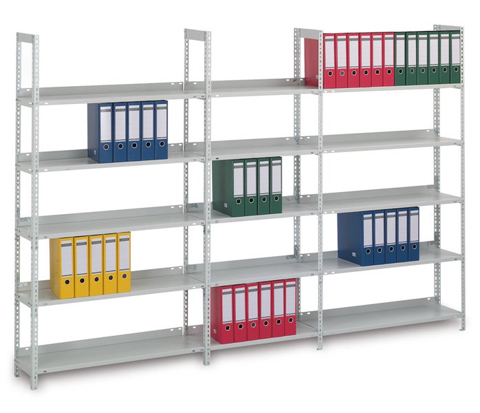 PROREGAL Aktenregal Schraubsystem Grundregal HxBxT 185 x 100 x 30 cm 5 Ebenen Fachlast 60 kg Ohne Deckboden Einseitig Nutzbar Lichtgrau
