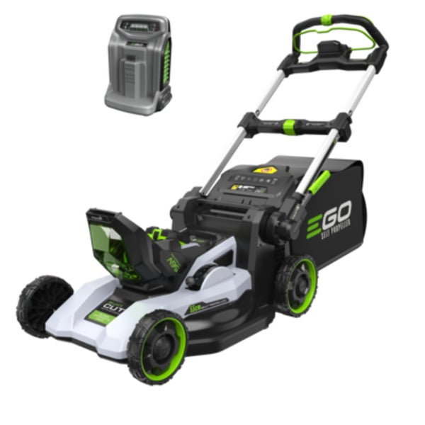 Akku-Rasenmäher EGO Power+ mit Radantrieb, Grasfangkorb und Ladegerät