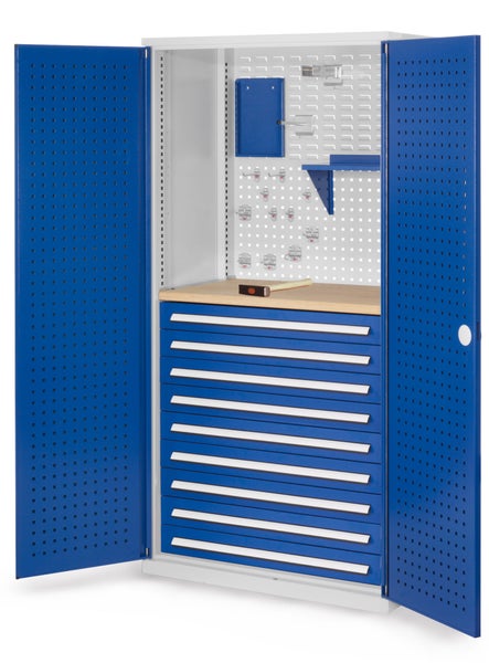 Werkstattschrank mit Schubladen, Lochwand und Zubehör