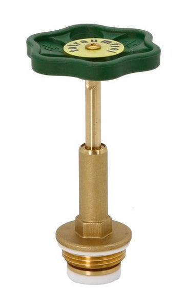 Ventiloberteil aus Messing mit grünem Handrad, totraumfrei