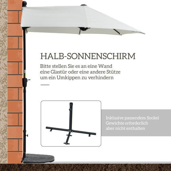 Halb-Sonnenschirm zur Wandmontage für Balkon oder Terrasse mit passendem Schirmständer ohne Gewichte.