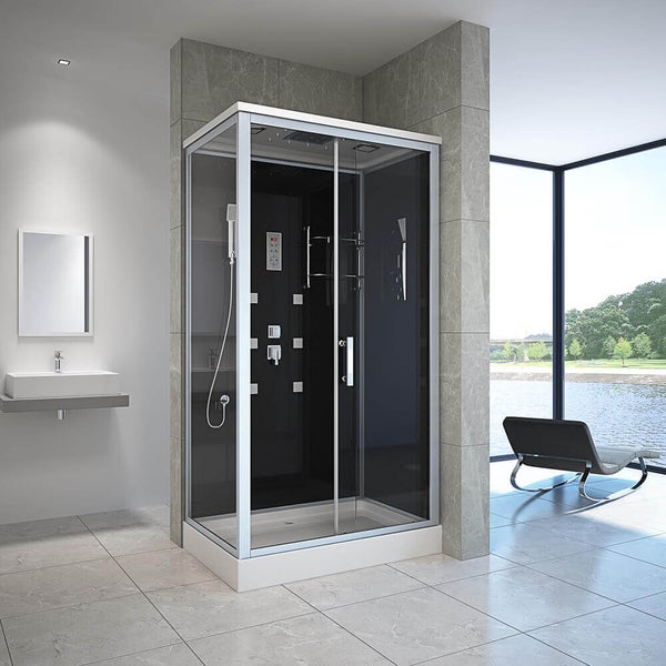 Home Deluxe - Komplettdusche WAVE XL - Schwarz, Maße: 120 x 80 - inkl. Radio, Regendusche und komplettem Zubehör I Fertigdusche, Dusche, Duschtempel