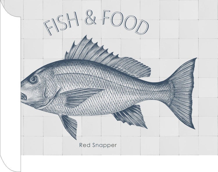 Dekorfliese mit rotem Schnapper Fisch und Lebensmittel Motiv