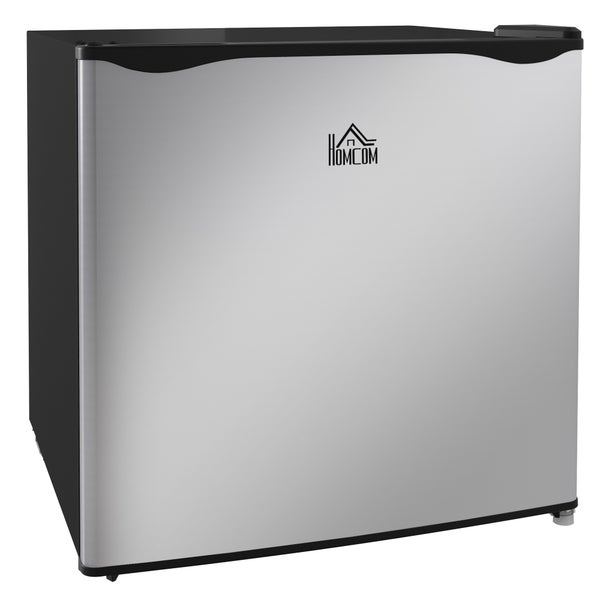 Homcom Mini-Kühlschrank, kompakt, eintürig, mit silberner Front und schwarzem Gehäuse.
