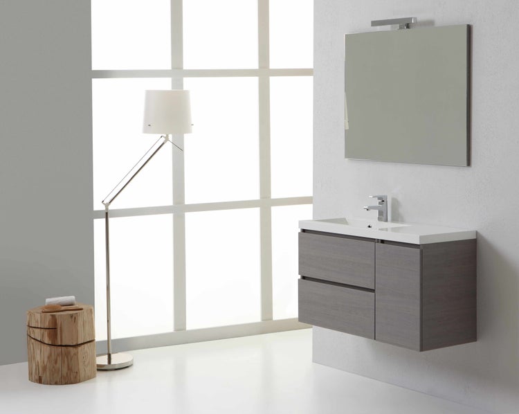 Bad-Möbel Set, 90x 39 Cm, mit Waschtisch und Auszügen links, Holzoptik Grau | Manhattan