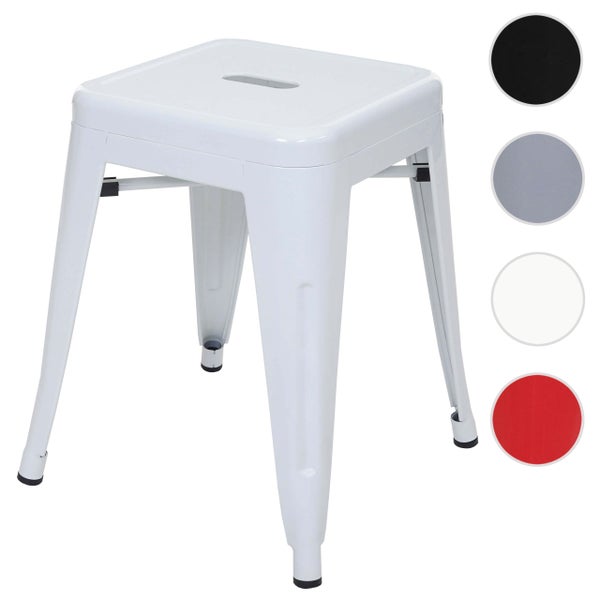 Weißer Metallhocker mit quadratischer Sitzfläche und Loch
