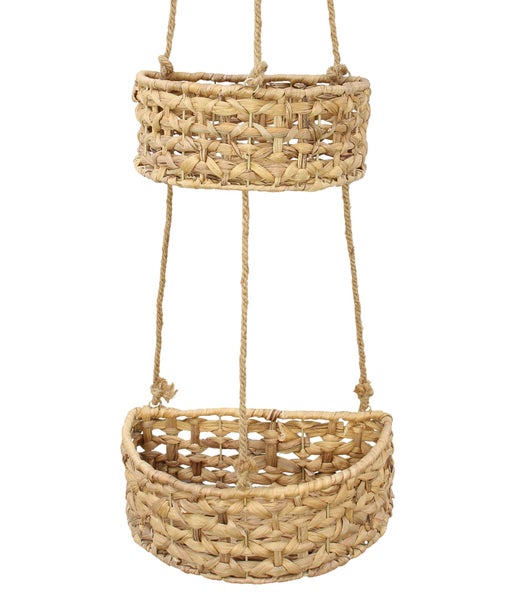 FRANK FLECHTWAREN | Hänge-Etagere Wasserhyazinthe, WASSERHYAZINTHE, METALL, HANF, 30 x 18 x 10 cm, 25 x 15 x 10 cm, 20 x 12 x 10 cm, GH 90 cm
