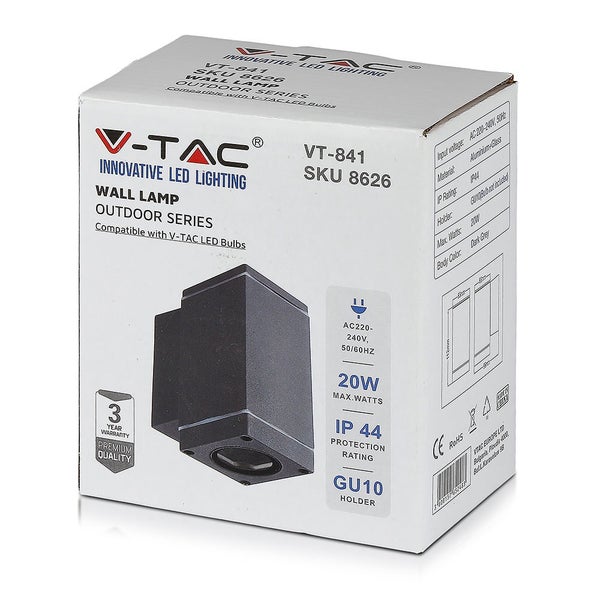 Verpackung einer V-TAC Außenwandleuchte mit LED-Beleuchtung