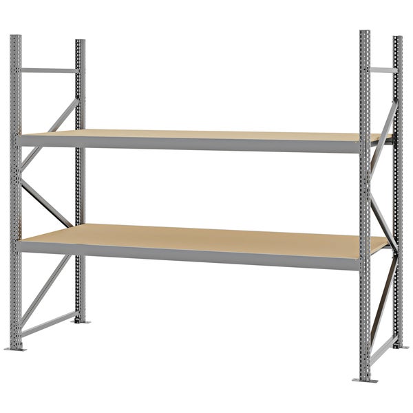 Weitspannregal aus Metall mit zwei Holzböden.