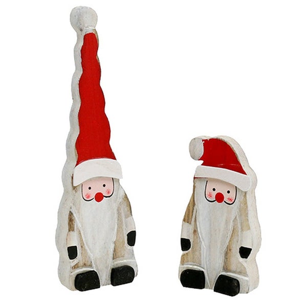Zwei hölzerne Weihnachtsmannfiguren