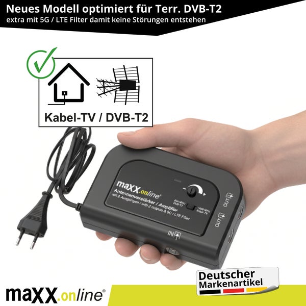 Maxx Online Antennenverstärker mit 5G/LTE Filter in Hand