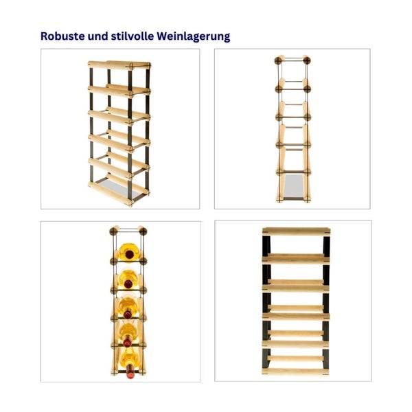 PROREGAL Modulares Weinregal Vinotega Mod Metal HxBxT 52,5 x 12,5 x 24,5 cm 1 x 5 Flaschen Massives Kiefernholz Braun Geölt