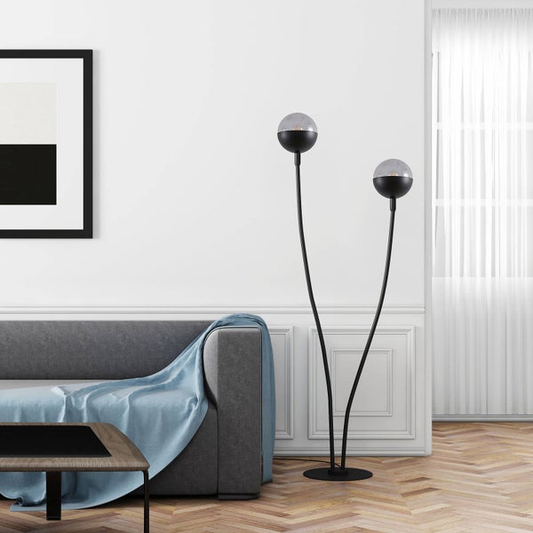 Lucande Stehlampe Dustian (Design, Modern) in Schwarz aus Glas (2 flammig E27) - Design Stehleuchte Floor Lamp Standleuchte Wohnzimmerlampe Wohnzimmerleuchte