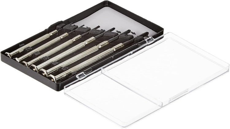 kwb Präzisions-Schraubendreher Schlitz / Flach Set für Fein-Mechanik, Mini-Schraubenzieher f. Uhrenmacher / Feinmechaniker, Werkzeug-Satz in Aufbewahrungs-Box, mit Grip-Oberfläche und Metall-Drehkappe